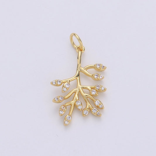 Dainty Gold Olive Leaf Charms Pendant, tree Branch Leaf Charm DIY Earring Necklace Jewelry Accessory DIY Craft Micro Pave Charm D-555