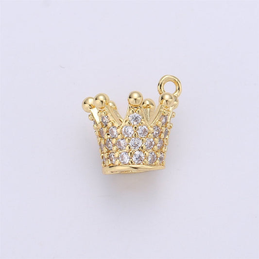 Dainty Micro Pave Gold Crown charm in 24k gold Filled Charm Cubic zirconia for Necklace Bracelet Earring Charm Jewelry Making supply C-679