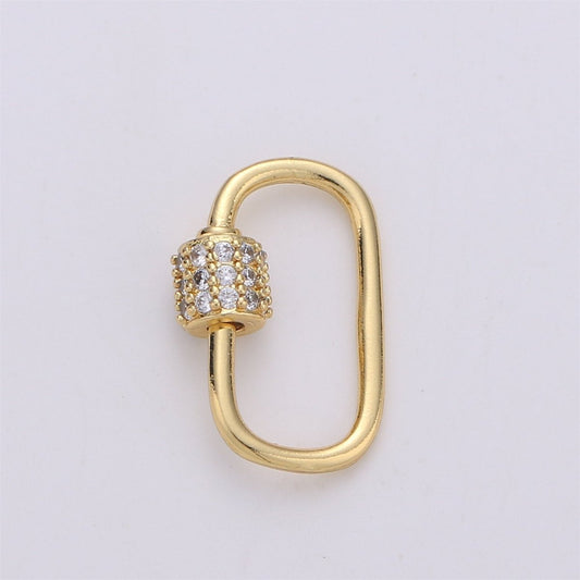 Dainty Small Carabiner Screw  Clasp, Screw Clasp Oval, Interlocking Oval Clasp, Pave Oval Shaped Clasps, Gold Color Only K-471