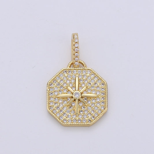 Dainty Starburst Charms Pendants -Micro Pave CZ North Star Burst Charm 24K Gold Filled Celestial Charm, Necklace Bracelet Supply I-724