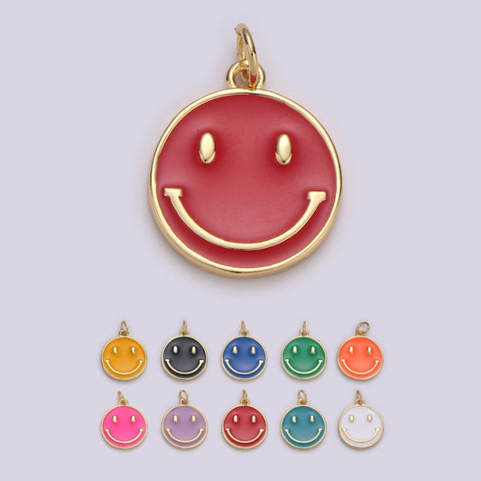 Epoxy Happy Face in Gold Round Charm, Enamel Happy Face Charm, Smiley Gold Enamel Charms, Dainty Smile charm, Teal, Red, White, Yellow,  Cute Gold Smiley Face Gold Filled Charm - D-136 TO D-145