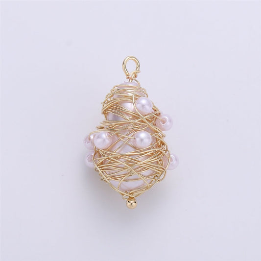 Faux Pearls in Hand Wired Ornament E-501