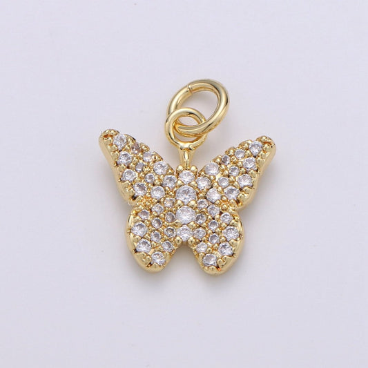 Gold Butterfly Charm CZ Micro Pave, Butterfly Pendant for Necklace Earring Bracelet Supply in 24k Gold Filled Findings D-480