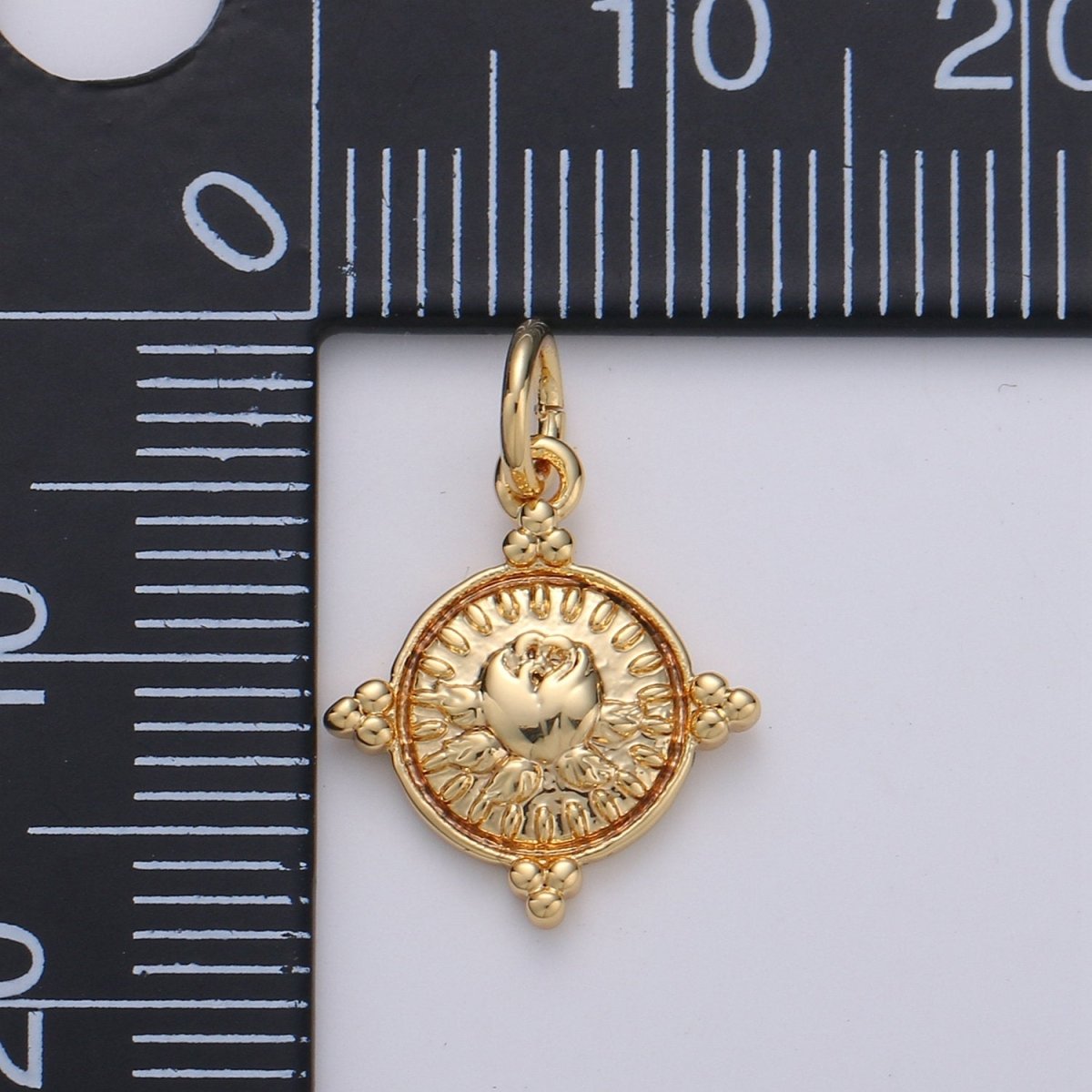 Gold Coin Charm - Silver coin charm, gold coin finding, flower charm, gold flower charm, Rose coin pendant, Dainty Charm, D-466, D-467