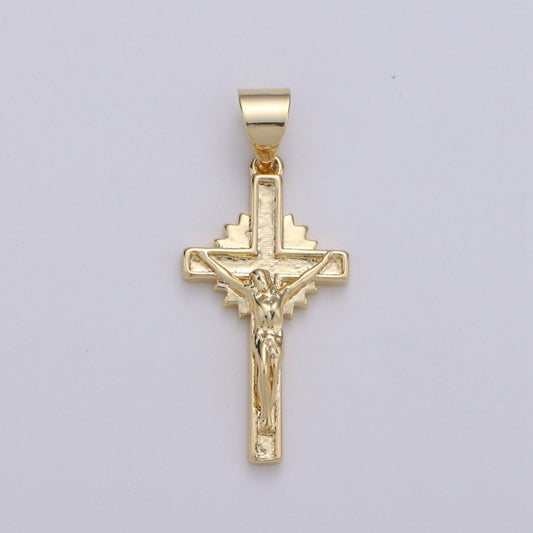 Gold Cross Pendant, crucifix cross charm Jesus Pendant Religious Necklace Pendant, 14k Gold Filled Religious Jewelry Making I-913
