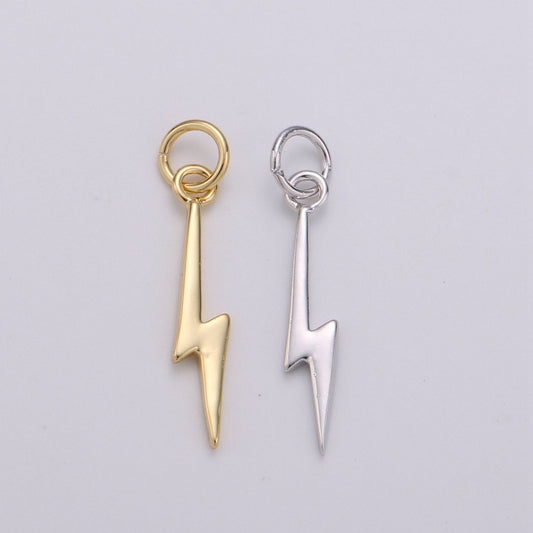 Gold Filled Lightning Bolt Charms, Silver Bolt, Wizard Charm, Thunder Pendant 22 x 5mm Dainty Charm for Necklace Bracelet Earring Supply D-355 D-356