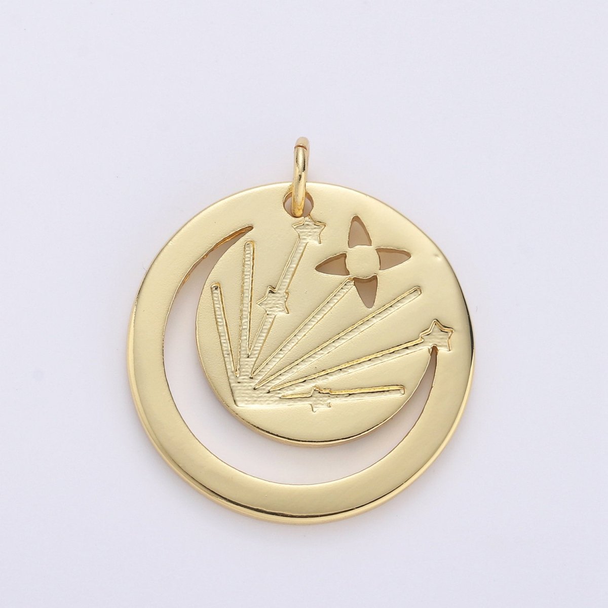 Gold Filled Open Crescent Moon Charm- Gold Moon Charm, Gold Half Moon Charm, Round Disc Gold Moon Pendant for Necklace Bracelet Earring D-546