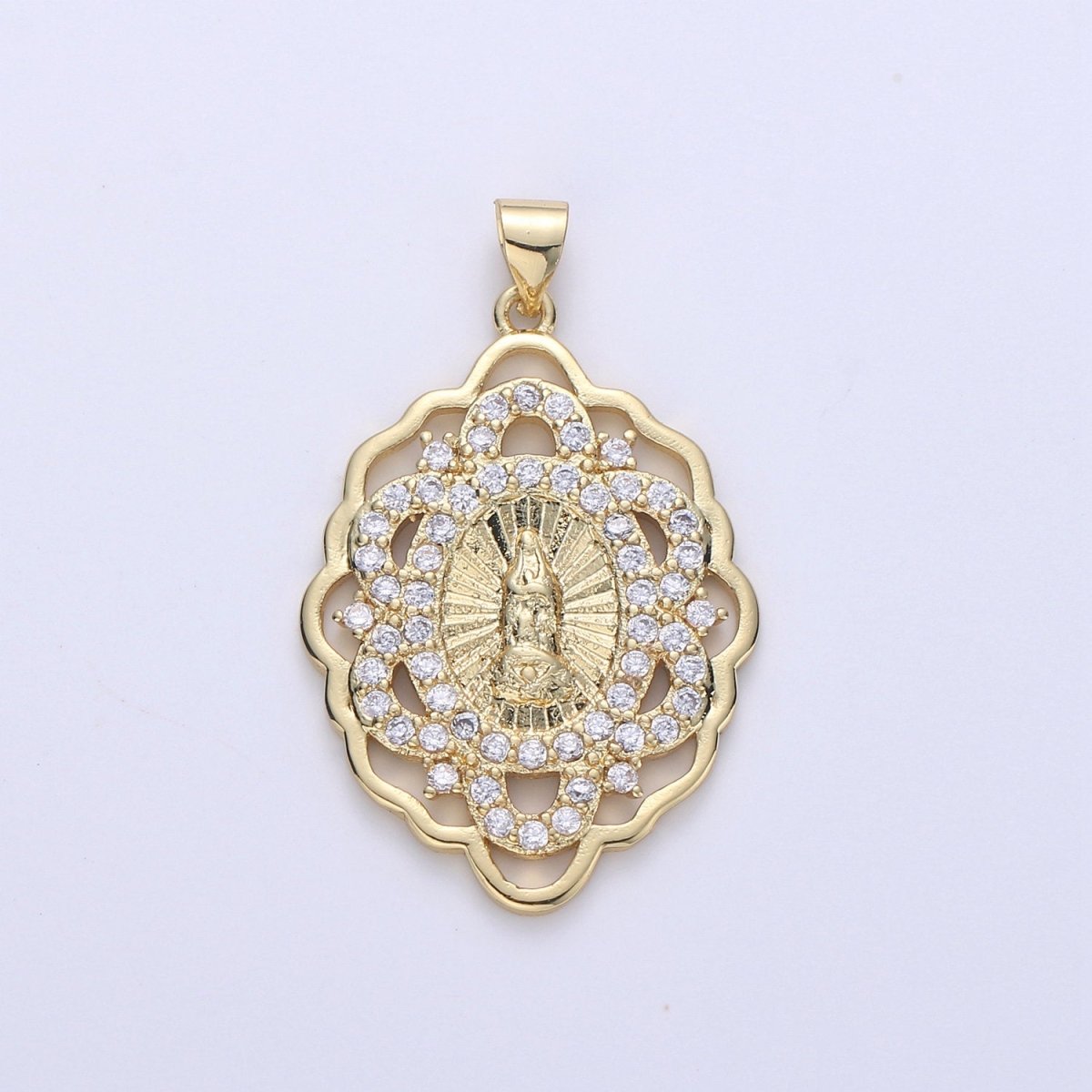 Gold Medallion Virgin Mary Pendant Sun Burst Pendant Round Coin Pendant in 24K Gold Filled Religious Jewelry Charm Pendant for Necklace I-640