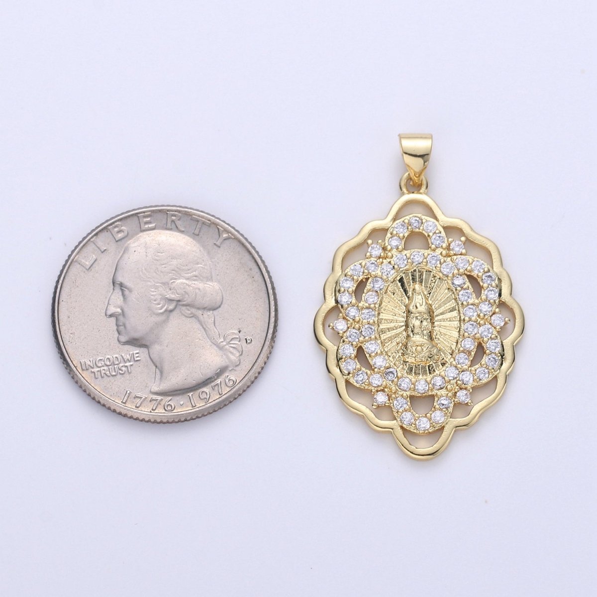 Gold Medallion Virgin Mary Pendant Sun Burst Pendant Round Coin Pendant in 24K Gold Filled Religious Jewelry Charm Pendant for Necklace I-640