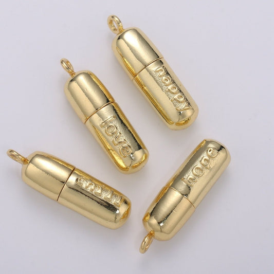 Gold Pill Charm Necklace, Dainty Word Charm Love Pill Bar Pendant, Chill Pill Charm Necklace Pendant Happy Hope Optimist Minimalist Jewelry | D-315 - D-318