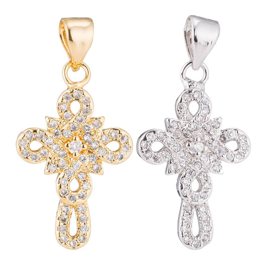 Gold / White Gold Cross, Jesus, Faith, Love, Hope, Peace, Dangle, Church Cubic Zirconia Necklace Pendant Charm Bead Bails Findings for Jewelry Making H-407