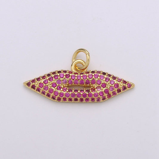 Lips Charm Pendant, Pave Lips Charms Pendants, CZ Lips Charm, Sexy Lips Charm Pendant, 24k Gold Filled Charm for Necklace Bracelet Earring D-342