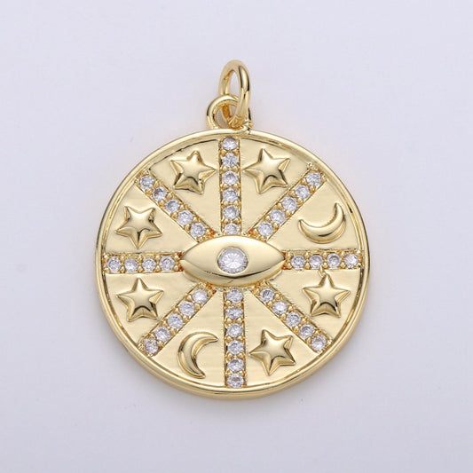 Medallion lucky Charm ,24K Gold Filled medallion,Medallion lucky charm,Medallion pendant,Elephant luck,horseshoe luck,Irish luck medallion D-478