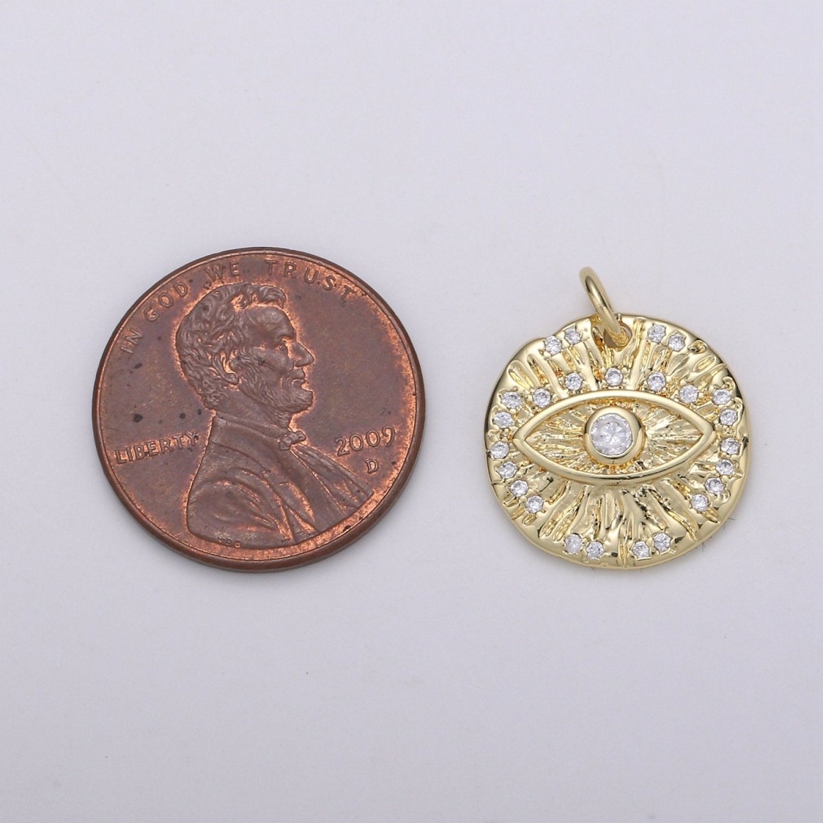 Micro Pave Evil eye Charm, Gold Medallion with Cubic Pendant, Dainty Evil Eye Charm, Bohemian Jewelry Amulet Protection Necklace Supply C-820