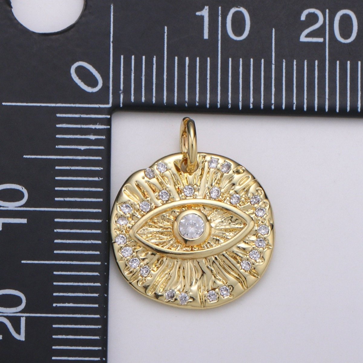 Micro Pave Evil eye Charm, Gold Medallion with Cubic Pendant, Dainty Evil Eye Charm, Bohemian Jewelry Amulet Protection Necklace Supply C-820