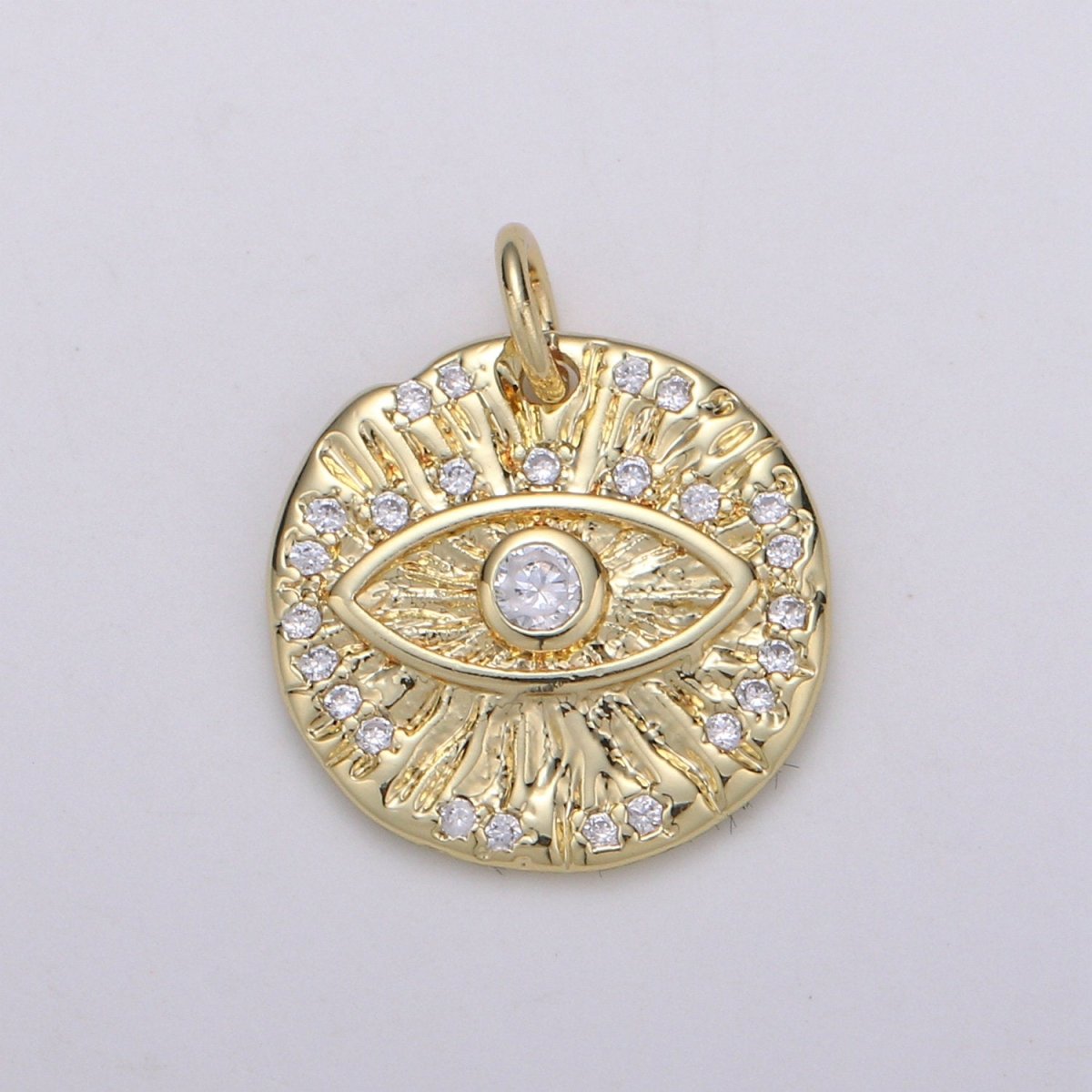 Micro Pave Evil eye Charm, Gold Medallion with Cubic Pendant, Dainty Evil Eye Charm, Bohemian Jewelry Amulet Protection Necklace Supply C-820