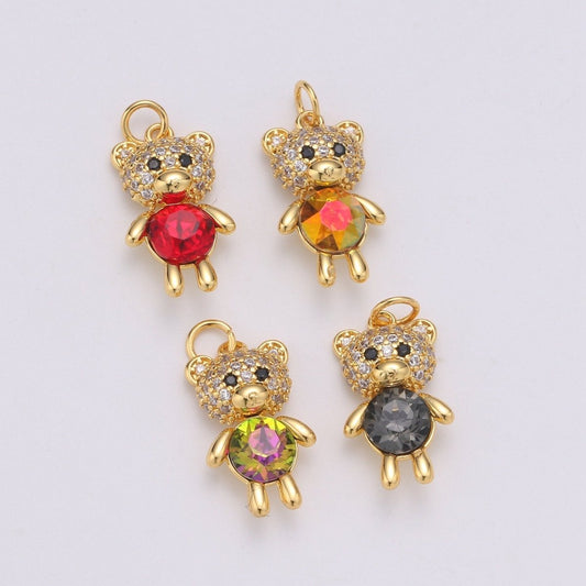 Multi Color 24K Gold Plated  Micro Pave CZ Bear Pendant Charm, Micro Pave CZ Bear Pendant Charm, Gold Plated Animal Pendant,Dainty Charm C-825~C-828