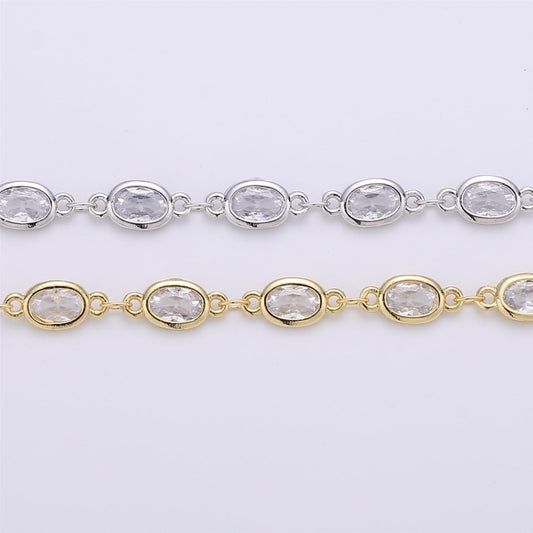 OS 24K Gold Filled Micro Pave CZ Charm Specialty Link Chain by Yard, CZ Charm Size 11X4mm, White Gold Filled DESIGNED Chain | ROLL-113, ROLL-114 Clearance Pricing