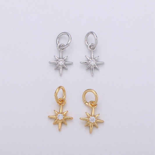 OS 24k Gold Filled Tiny Star Charm Gold North Star Charm Micro Pave Celestial Charm GF Necklace Bracelet Earring Jewelry Making Supply W-130
