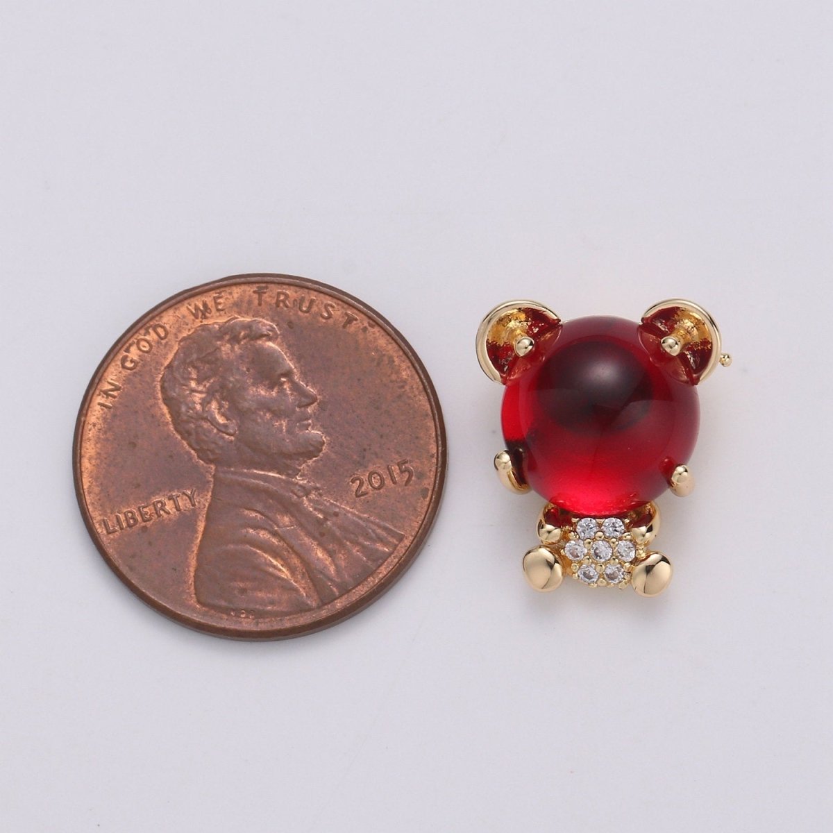 Red Corundum 18K Gold Plated  Micro Pave CZ Bear Pendant Charm, Micro Pave CZ Bear Pendant Charm, Gold Plated Animal Pendant E-560