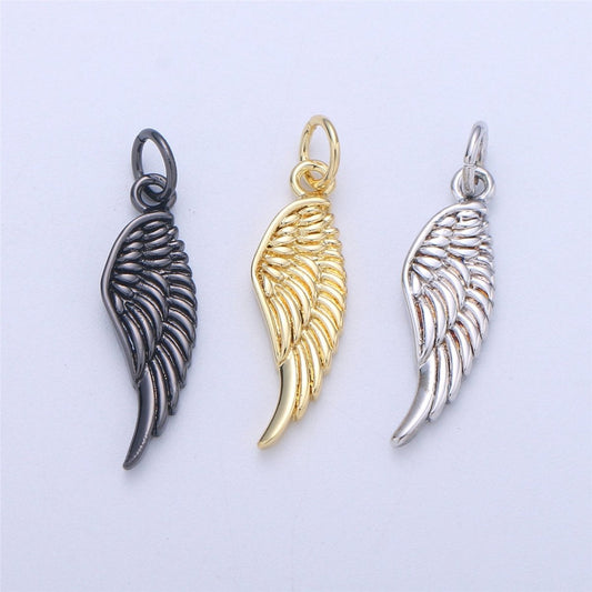 Small Angel Wing Charm, Gold Angel Wing Charm, Silver Wings, Black Guardian Angel Wing Charms, Angel Wing Jewelry, Dainty Charm Bracelet C-926