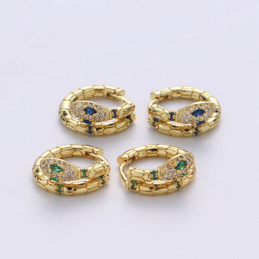 SNAKE hoops - snake earrings - green and blue earrings - 14K Huggie hoops Q-138 Q-139