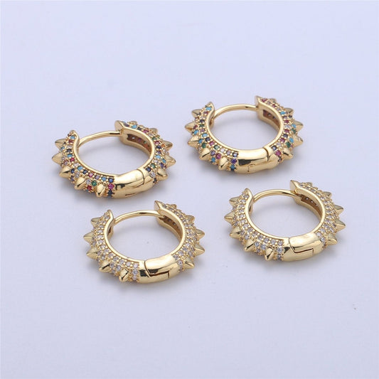 Spike earrings Micro Pave Spike hoops Gold spike earrings Multi Color CZ Gold hoops Dainty Earring for everyday earring 20mm K-331