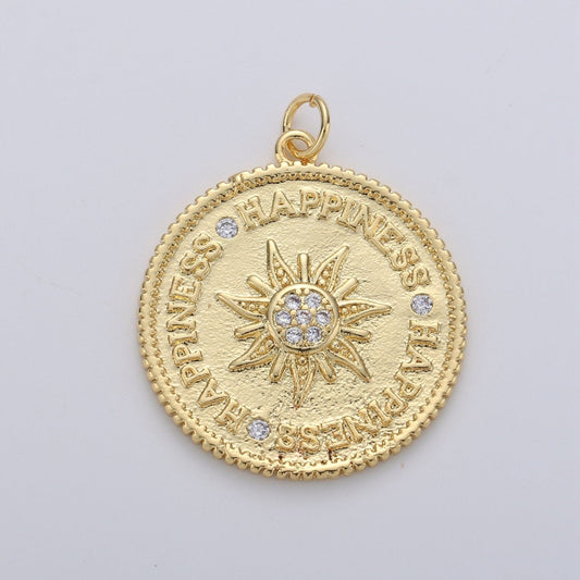 OS Sunburst pendant, Gold sun medallion, celestial sunburst charm, celestial sun pendant dangle for Jewelry Making Supply D-120