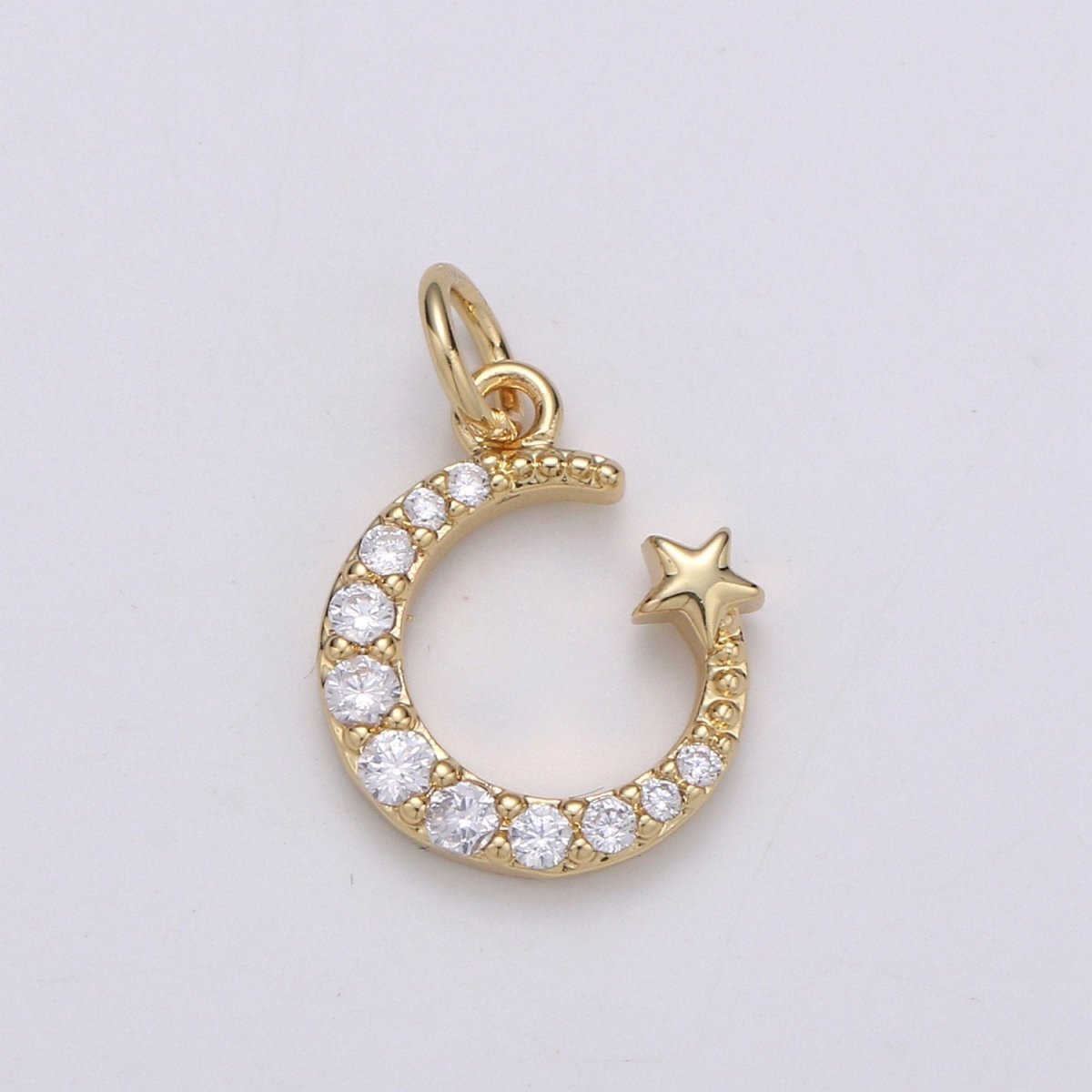 Tiny 14k Gold Filled Micro Pave Moon Charm, Cubic Zirconia Moon Star Pendant Charm, Celestial Charm Necklace Earring Bracelet DIY Jewelry C-821