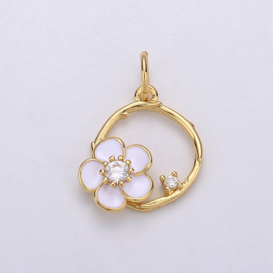 Tiny 14k Gold Filled White Flower Charm Clover Charm,  CZ Gold Charm, Dainty Minimalist Jewelry Supply E-581