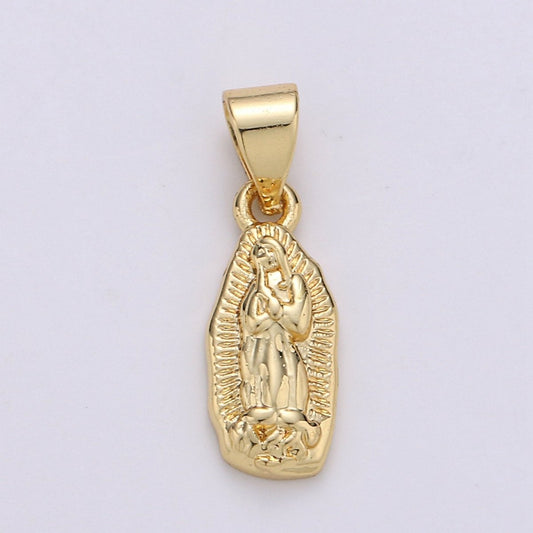 Vintage Mary Charm Necklace 14K Gold Filled Holy Mary Pendant Necklace, Our Lady of Guadalupe Pendant Necklace For Religious Jewelry Making J-006