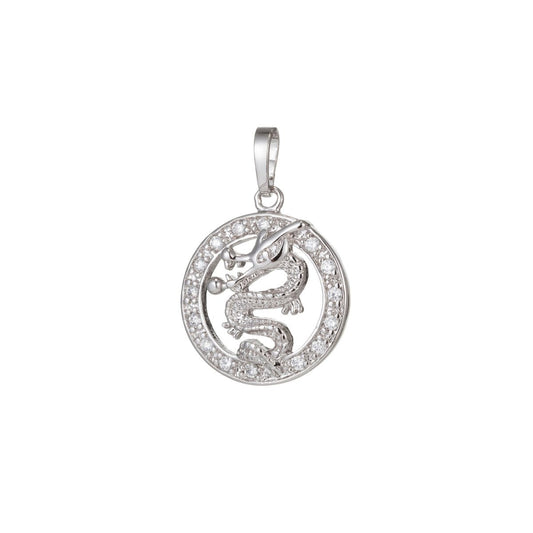 White Gold Filled Micro Pave CZ Dragon Pendant Charm, Dragon Pendant Charm, White Gold Filled Pendant, For DIY Jewelry I-510
