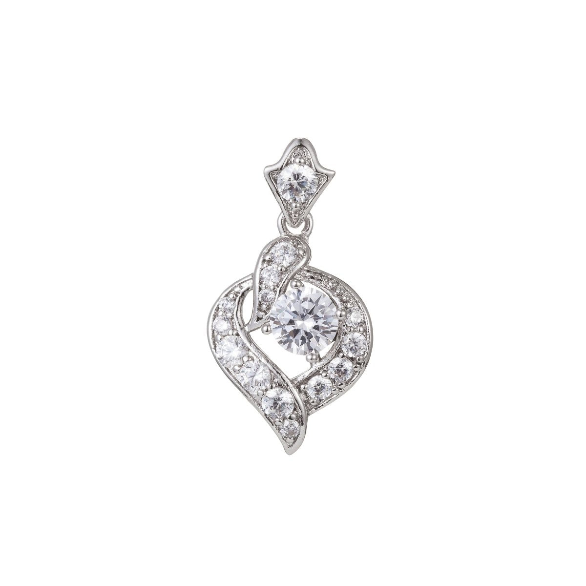 White Gold Filled Micro Pave CZ Heart Pendant Charm, Geometric Micro Pave CZ Pendant Charm, White Gold Filled Pendant, For DIY Jewelry I-479
