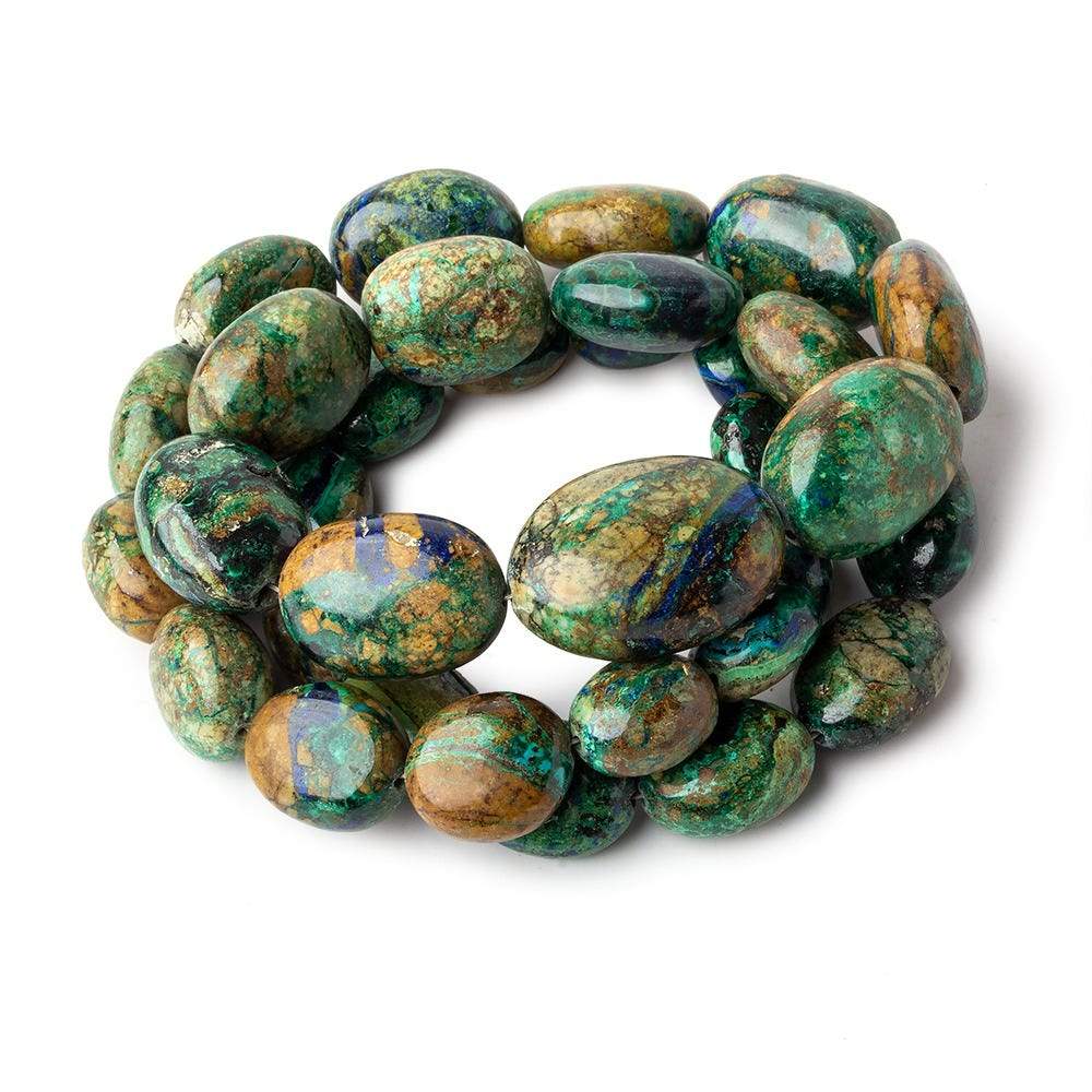 Rare Azure Malachite plain oval beads 18 inch 33 beads 11x8x5-21x16x10mm