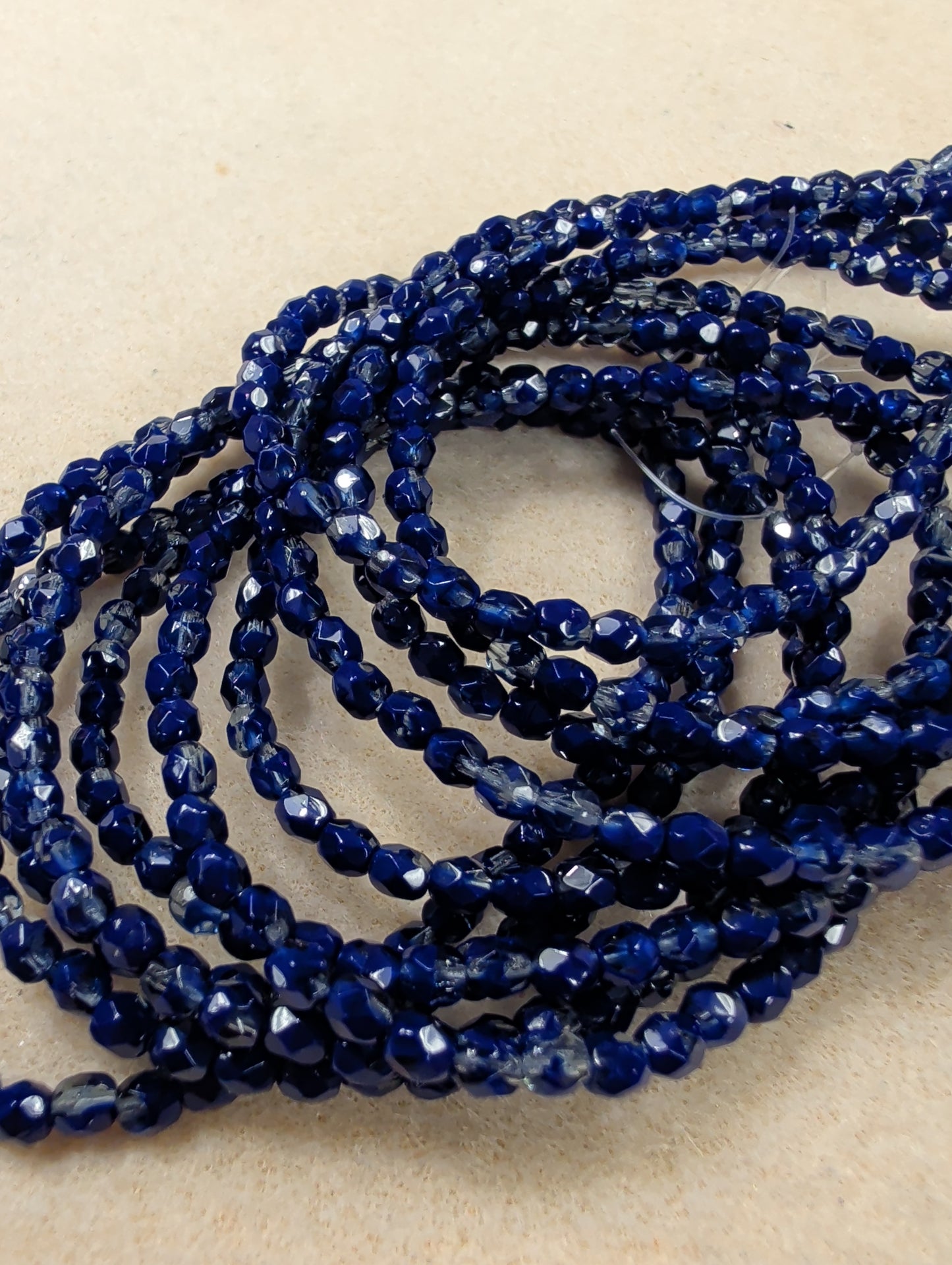 Fire Polish, Round, Indigo, 4mm