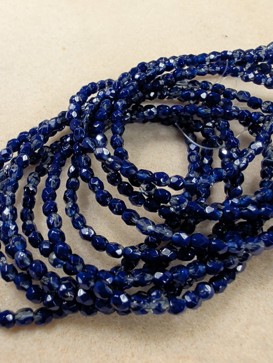 Fire Polish, Round, Indigo, 4mm