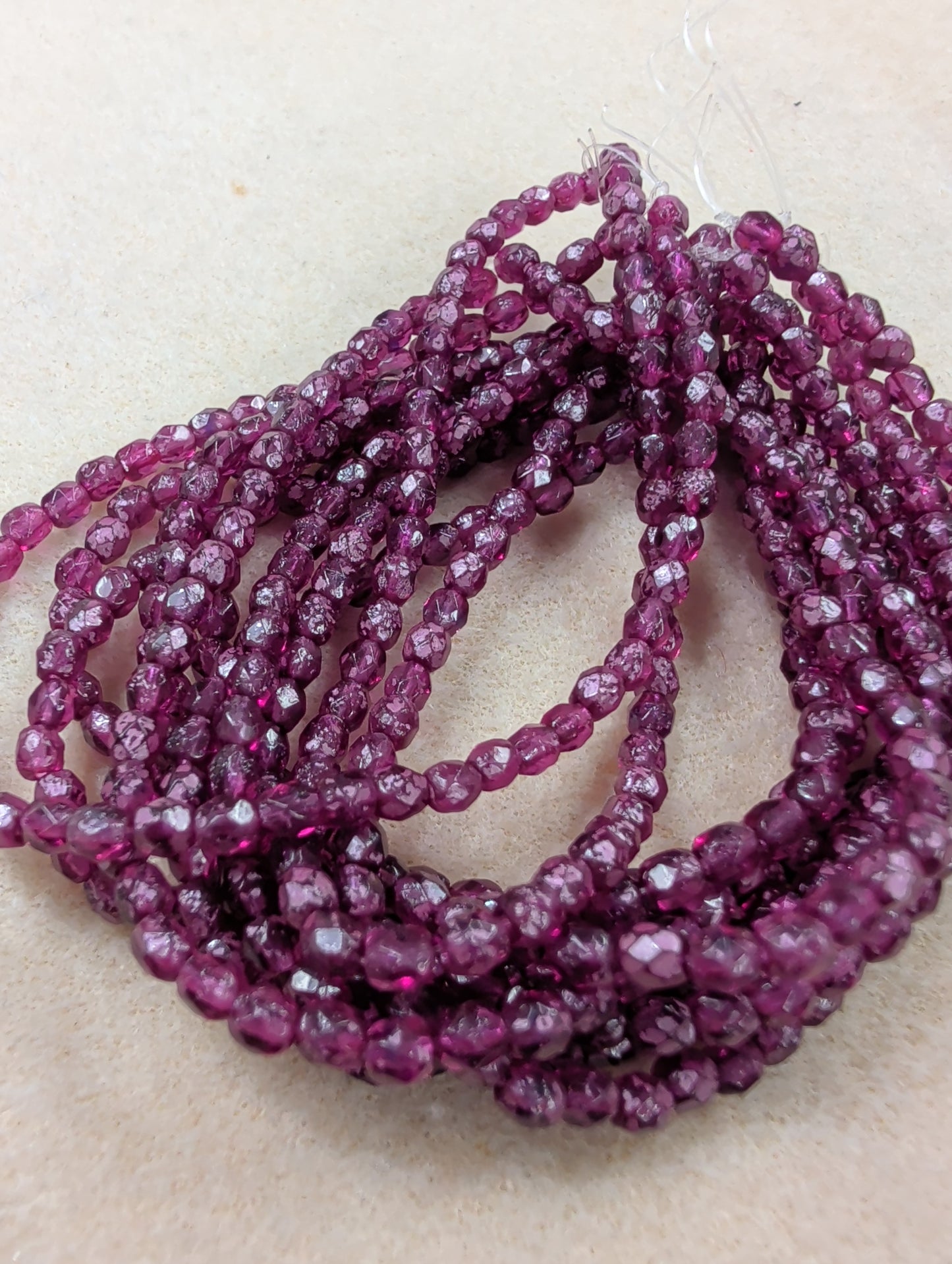 Fire Polish, Round, Purple Pansy w/ Etched & Pink Metallic Finish, 4mm