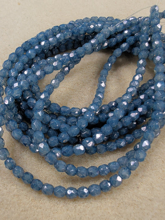 Fire Polish, Round, Slate Blue, 4mm