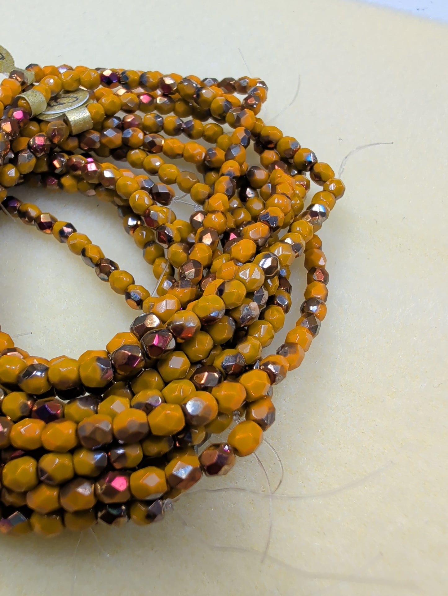 Fire Polish, Round, Opaque Mustard AB 4mm, FP4/xxx