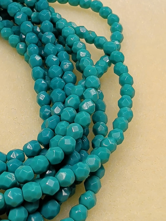 Fire Polish, Round, Opaque Dark Turquois 4mm, FP4/turq