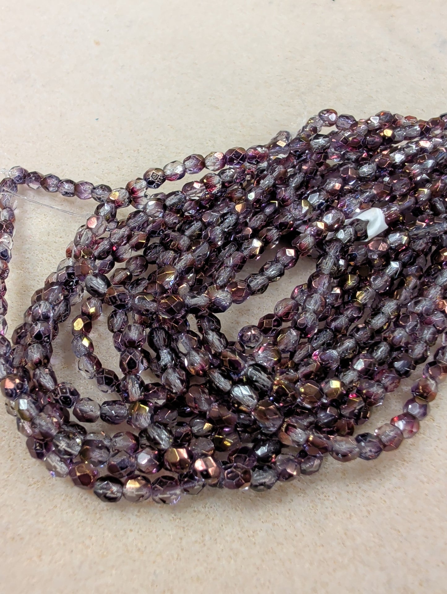 Fire Polish, Round, Mulberry Mix w/ Luster Finish, 4mm