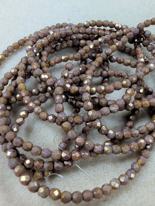 Fire Polish, Round, Mulberry w/ Yellow Gold Finish, 4mm