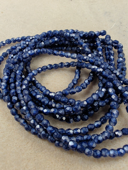 Fire Polish, Round, Indigo w/ Transparent Glass, 4mm
