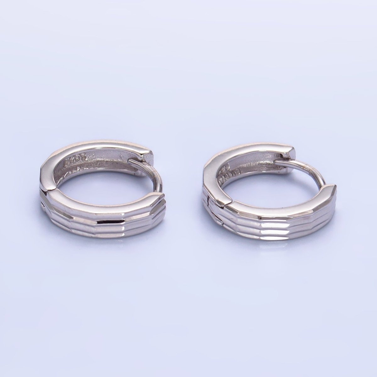 S925 Sterling Silver 12mm Line-Edged Cartilage Huggie Earrings | SL-555