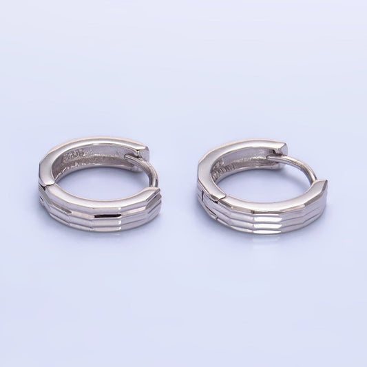 S925 Sterling Silver 12mm Line-Edged Cartilage Huggie Earrings | SL-555