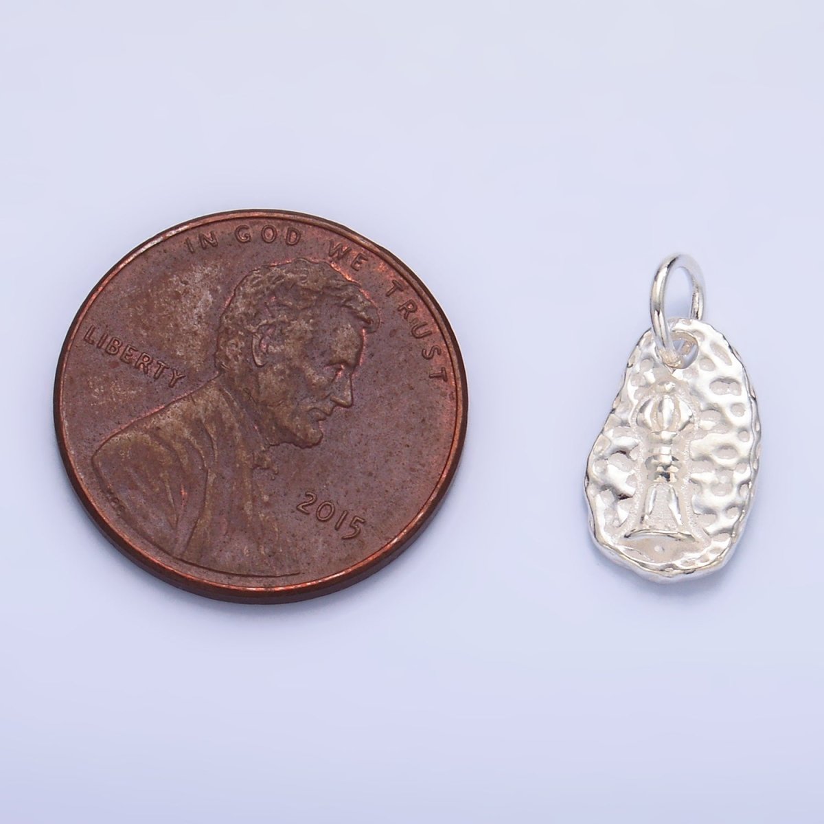 S925 Sterling Silver Abstract Hammered Geometric Oval Charm | SL-535