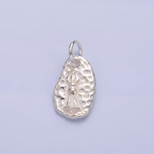 S925 Sterling Silver Abstract Hammered Geometric Oval Charm | SL-535
