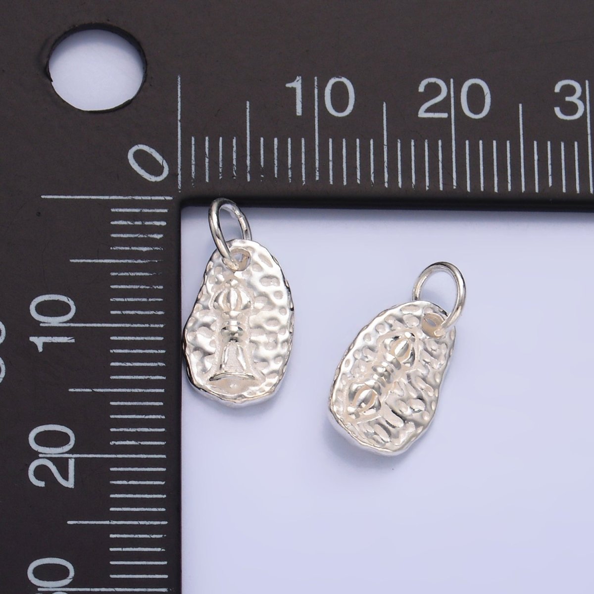 S925 Sterling Silver Abstract Hammered Geometric Oval Charm | SL-535