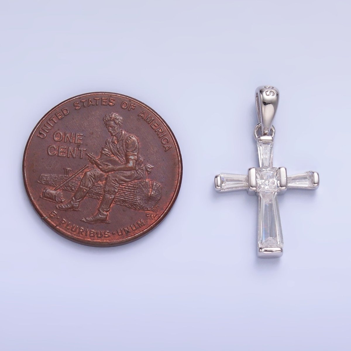 S925 Sterling Silver Baguette CZ Religious Cross Pendant | SL-597