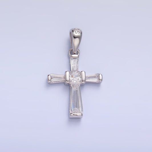 S925 Sterling Silver Baguette CZ Religious Cross Pendant | SL-597